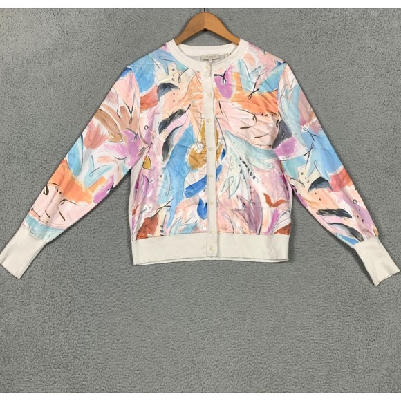 Ted Baker Sweaters - Ted Baker Ryvir Cardigan Women's 3 Ivory Multi Woven Detail Printed Button Front